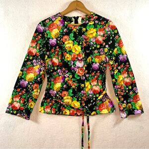 VTG Handmade Dark Cottage Floral Top Sz XS/S Bloomcore Retro Mod Ooak